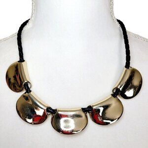 Lydell NYC Contemporary Necklace Black Leather Braided Cord Gold Tone Sliders